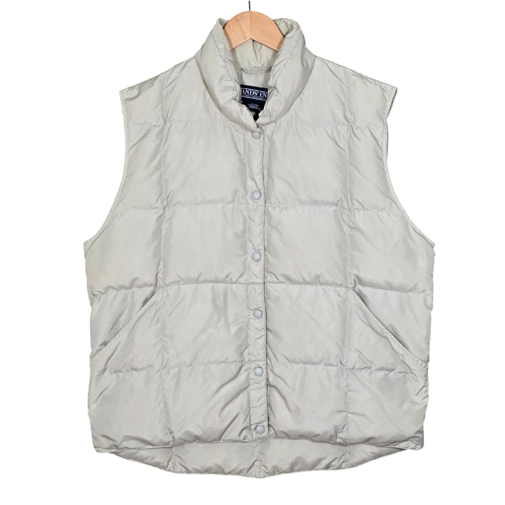 Lands' End Women's Ivory Quilted Goose Down Puffer Vest Large / 14-16